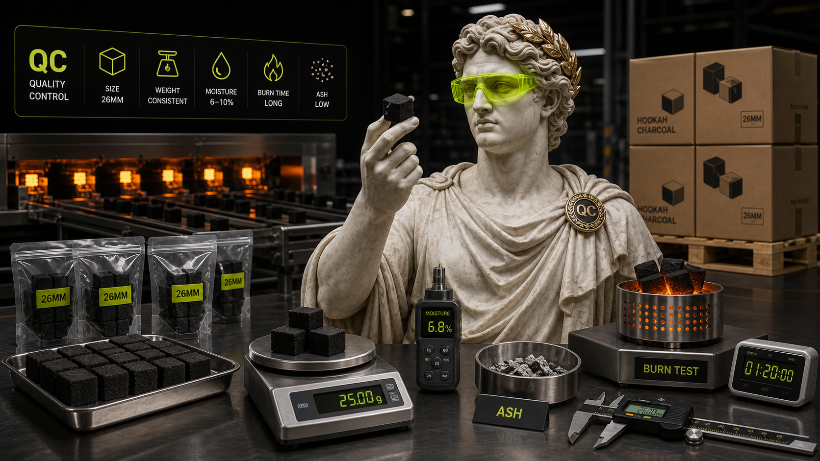 Quality control placeholder visual for hookah charcoal testing